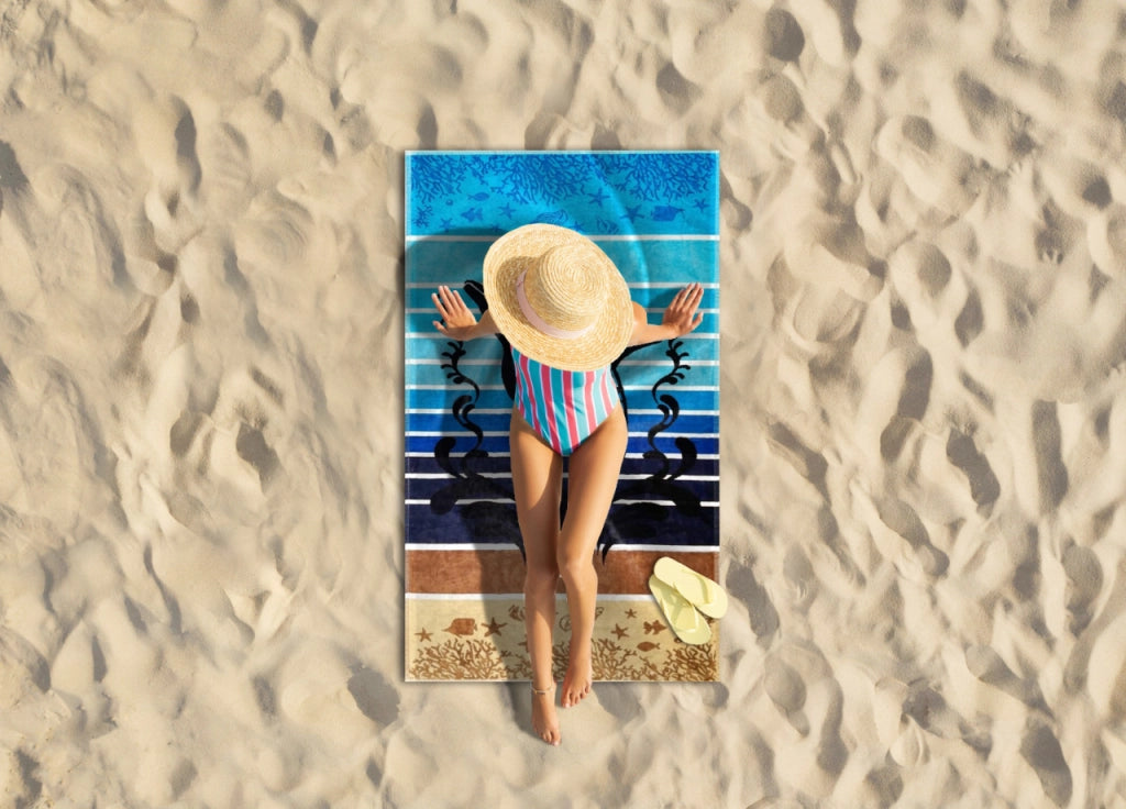 Telo Mare Jacquard Spugna Asciugamano Spiaggia Disegno Dolphin Jump - Telo Mare - Turchese