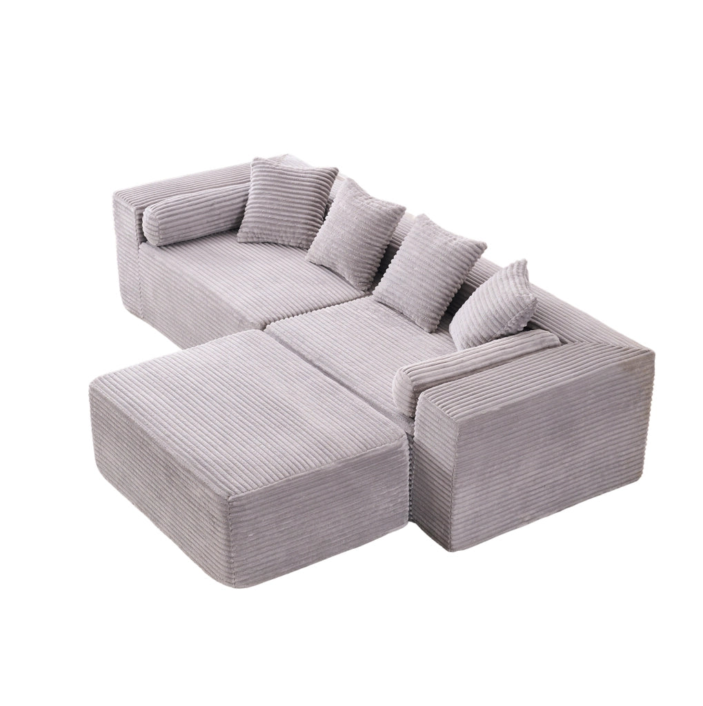 Divano modulare sezionale con chaise longue; grigio; 266x110x60 cm in foam e molle