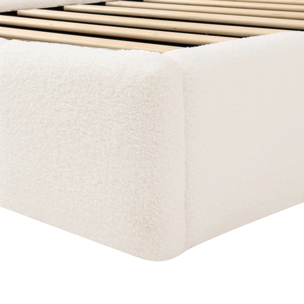 Letto singolo imbottito 90x200 cm con contenitore; rete inclusa; bouclé beige