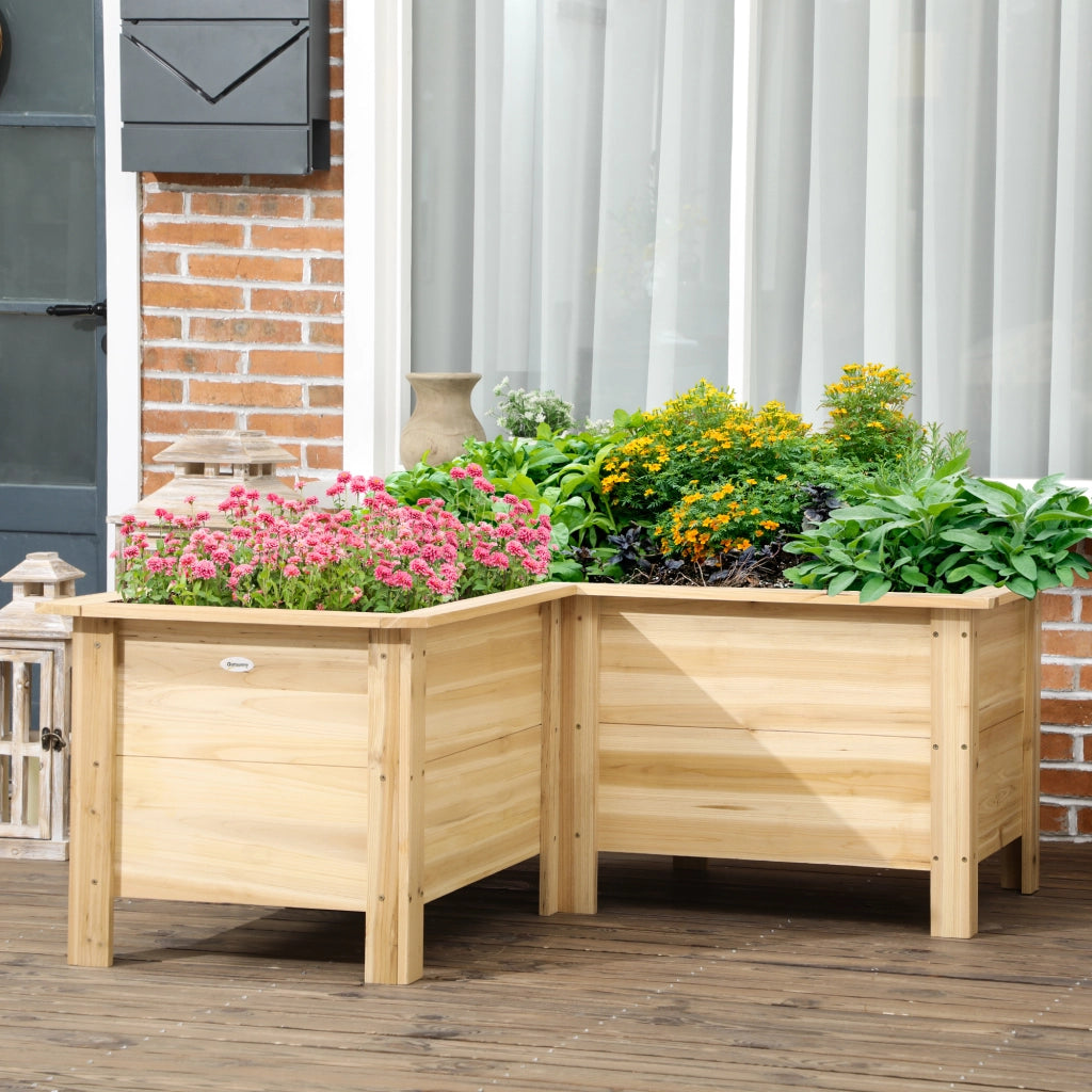 Fioriera Rialzata a L in Legno ¨C Xylo ¨C 120x120x50 cm Naturale con Telo Non Tessuto