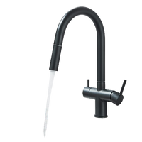 Jana | Raccordo estensibile premium a 3 vie grigio titanio opaco | Rubinetto osmosi da cucina in acciaio inox |. Filtro 3 connessioni ad arco alto