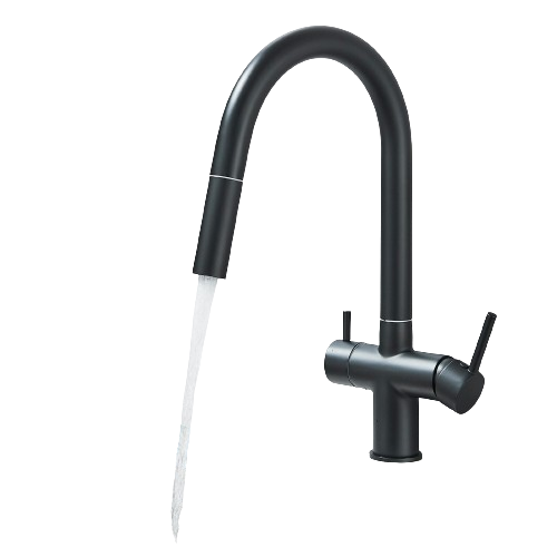 Jana | Raccordo estensibile premium a 3 vie grigio titanio opaco | Rubinetto osmosi da cucina in acciaio inox |. Filtro 3 connessioni ad arco alto