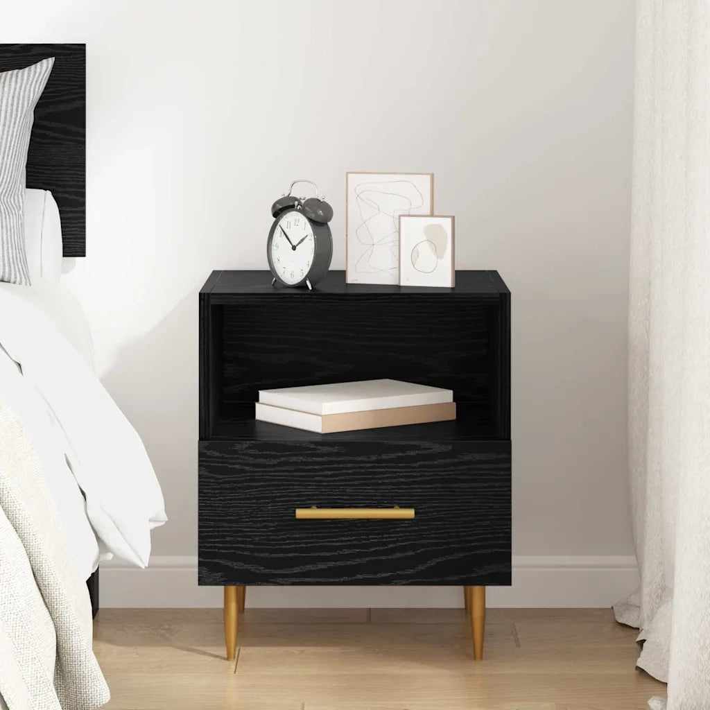 Comodino con cassetto Nero 40 x 35 x 47,5 cm Legno multistrato 882079