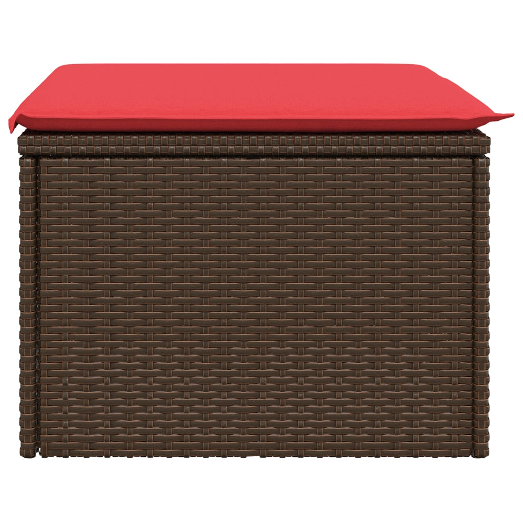 Sgabello da giardino con cuscino marrone 55x55x37 cm in polyrattan
