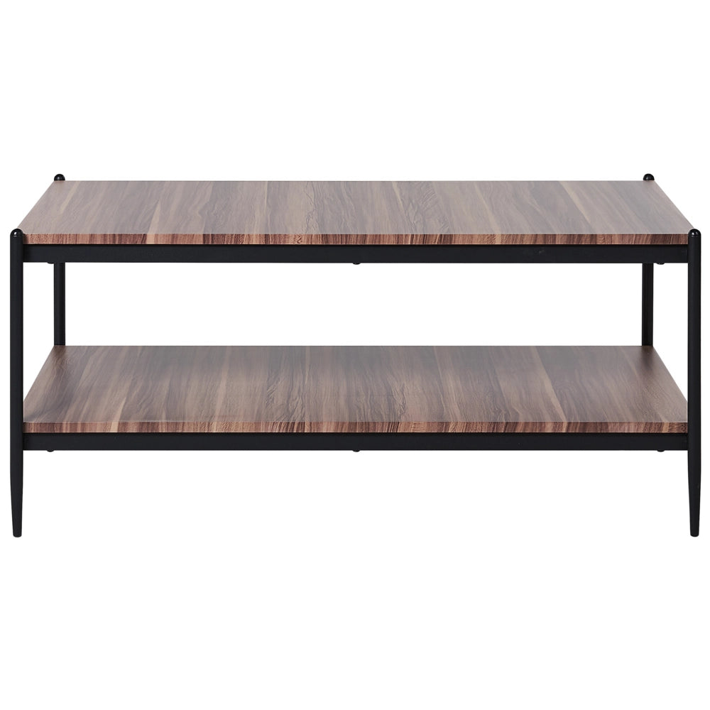 Tavolino da caffè legno scuro nero 100 x 52 cm MDF gambe in metallo 2 ripiani