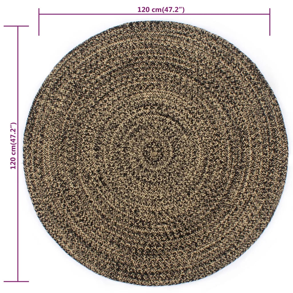 Tappeto Artigianale in Juta Nero e Naturale 120 cm