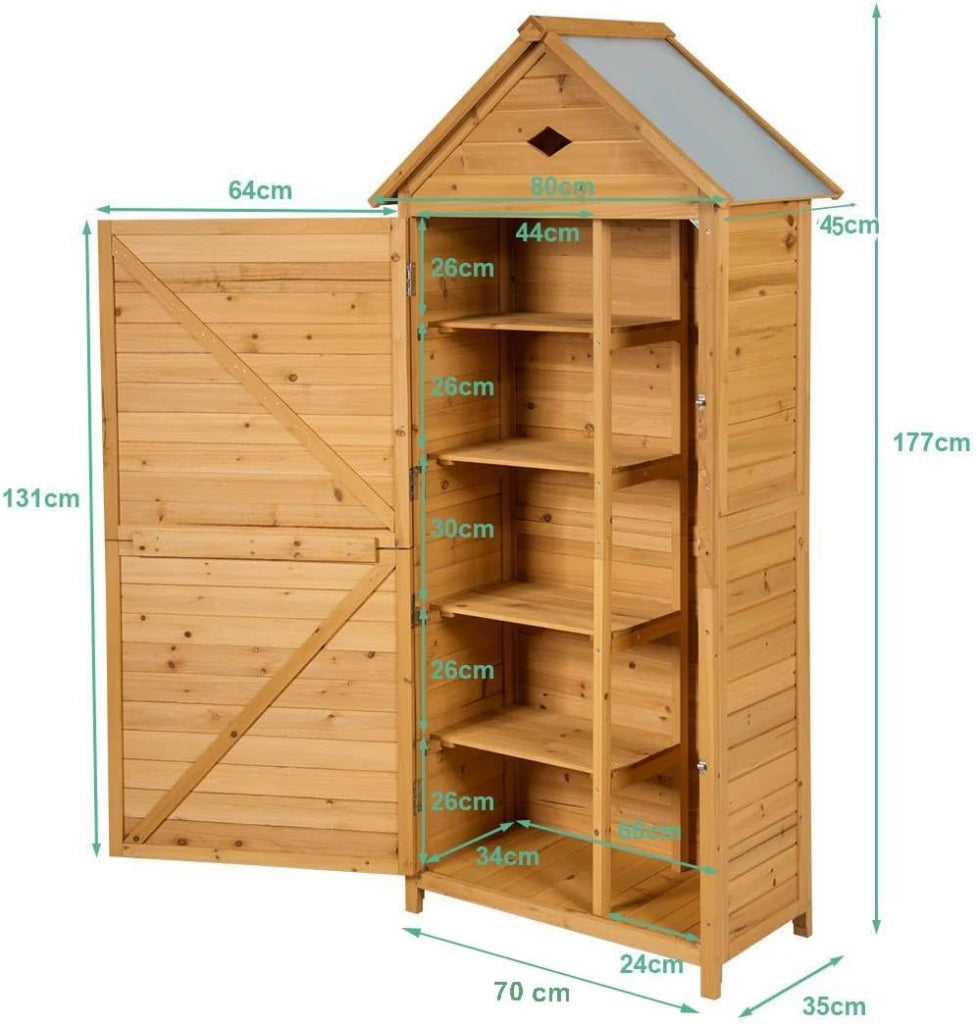 Armadio da Esterno, Casetta da Giardino in Legno con Tetto Galvanizzato Impermeabile, Mensole e Chiusura a Chiave, Ripostiglio da Balcone, Cortile e Giardino (80 x 45 x 177 cm)