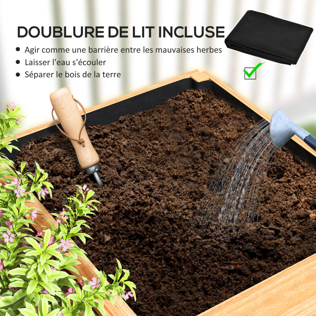 Giardino Tavolo Coltivazione Legno 3 Compartimenti ¨C zephmum ¨C Naturale 140x60x40cm