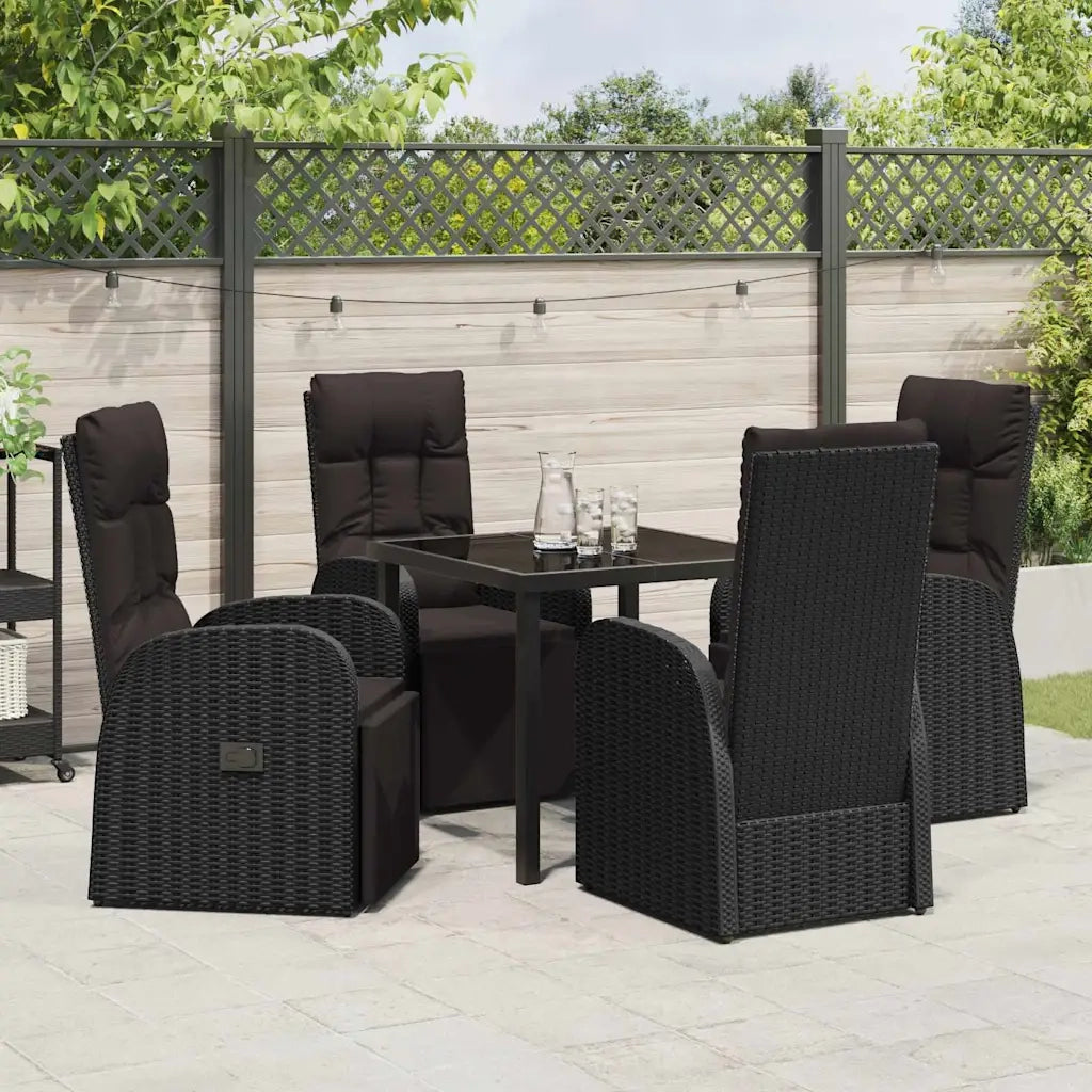 Set da Pranzo per Giardino con cuscino 5 pcs Nero polyrattan 3379514
