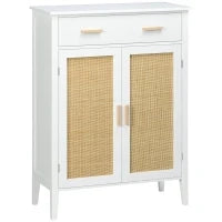Mobile porta scarpe con 2 ante effetto intreccio rattan cassetto 80 x 35 x 110 cm bianco