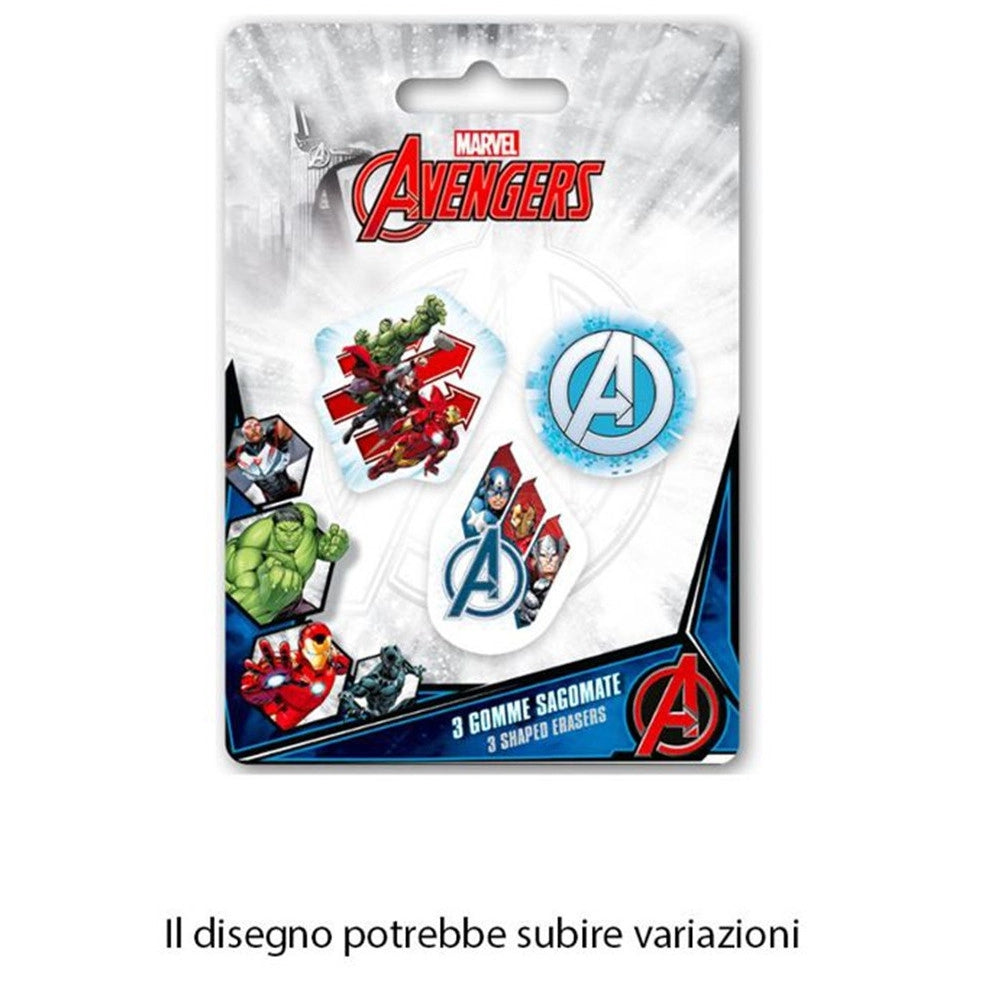 Trade Shop - Kit Gomme Per Cancellare 3pz Sagomate Tema Avengers Cancelleria Per Bambini Scuola 953636 -