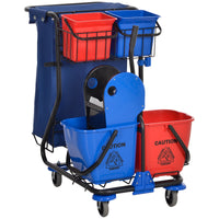 Carrello Pulizie Professionale 4 Secchi Strizzatore e Sacco Rosso Blu e Nero