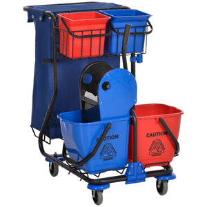Carrello Pulizie Professionale 4 Secchi Strizzatore e Sacco Rosso Blu e Nero