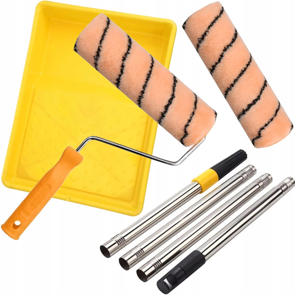 Set di Accessori per Verniciatura – 2 Rulli 25 cm, 5 Pennelli Sintetici, Nastro 40 mm | Per Pareti e Mobili