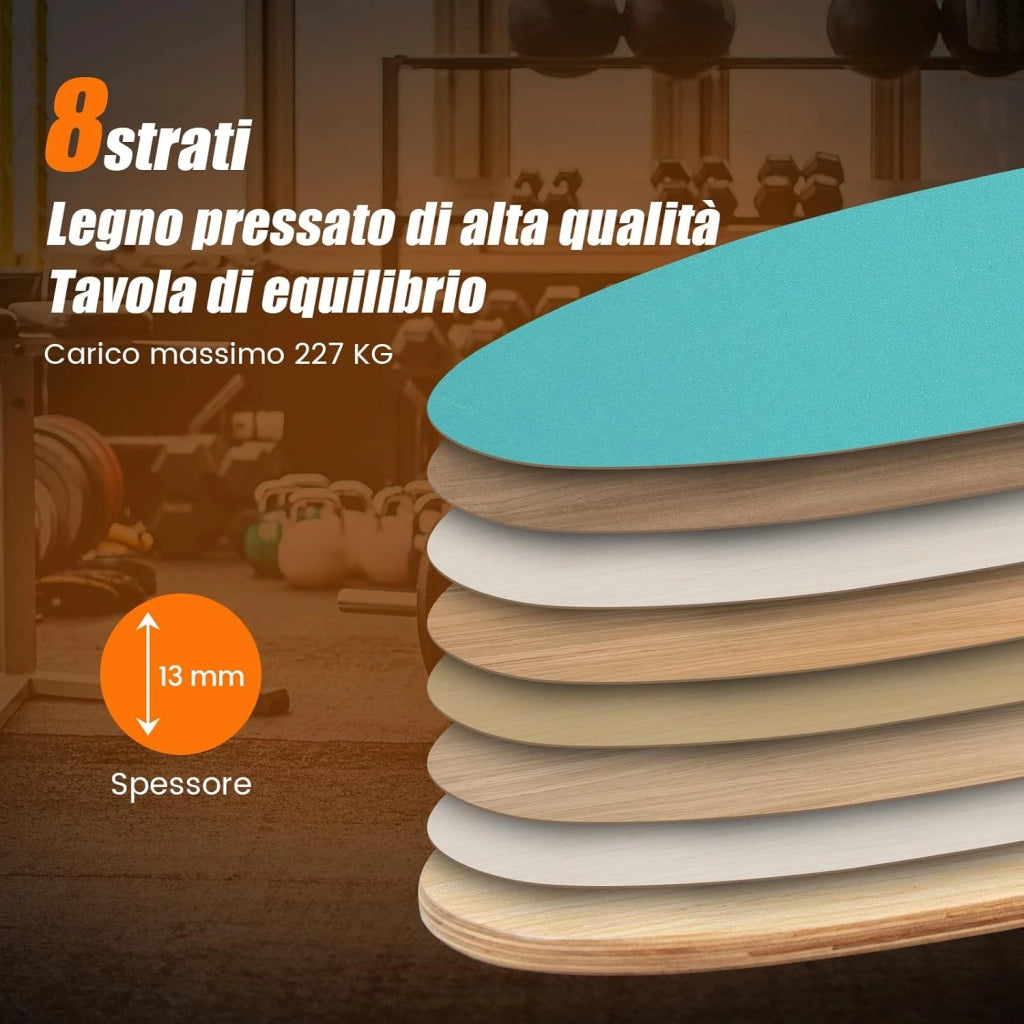 Balance Board in Legno, Tavola di Equilibrio con Rullo e Tappetino per Allenamento Skateboard Hockey Snowboard Surfing, per Esercizi Equilibrio e Tonificazione Core, Portata 227 kg (Blu)
