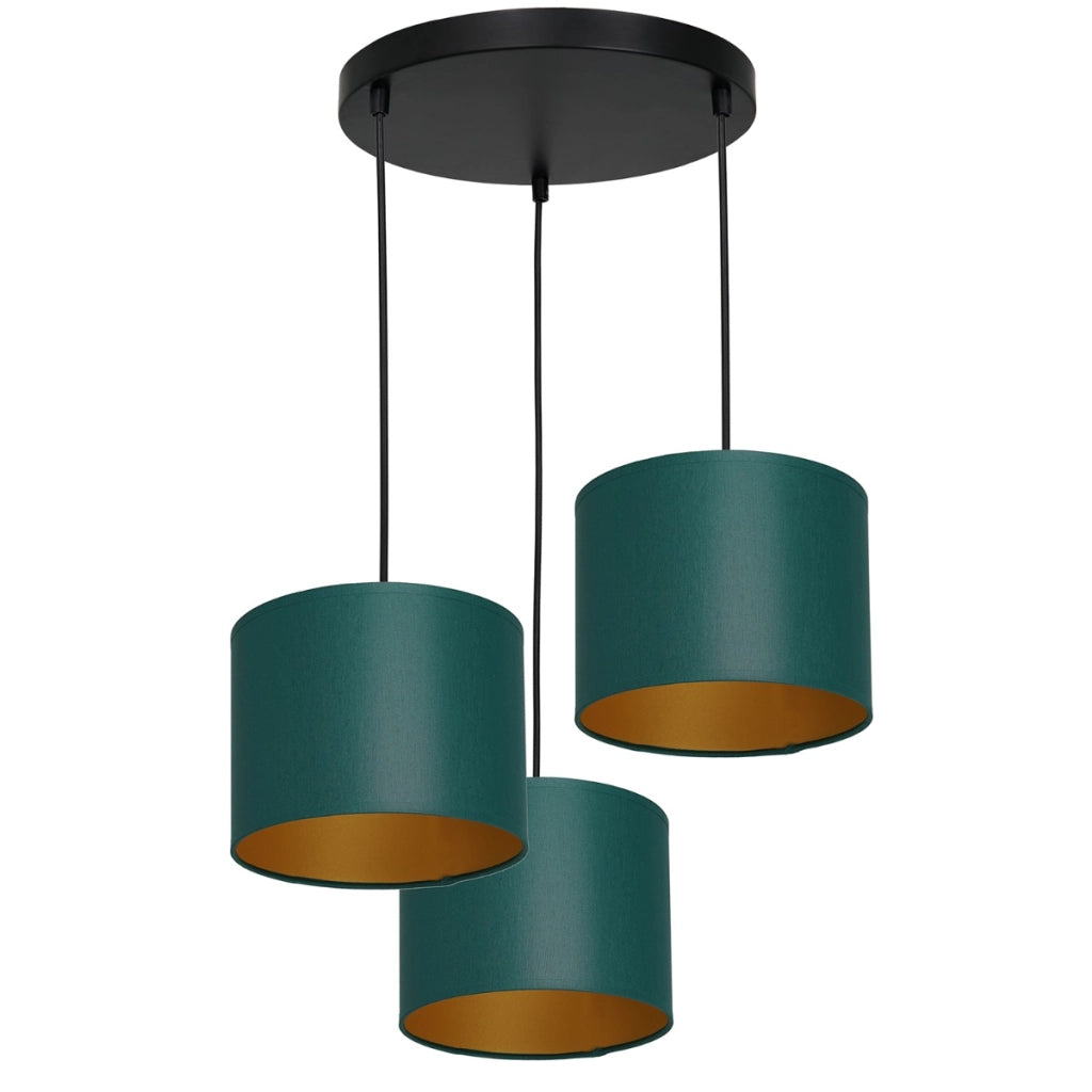 Lampadario Luminex Arden nero, 3 paralumi verdi oro