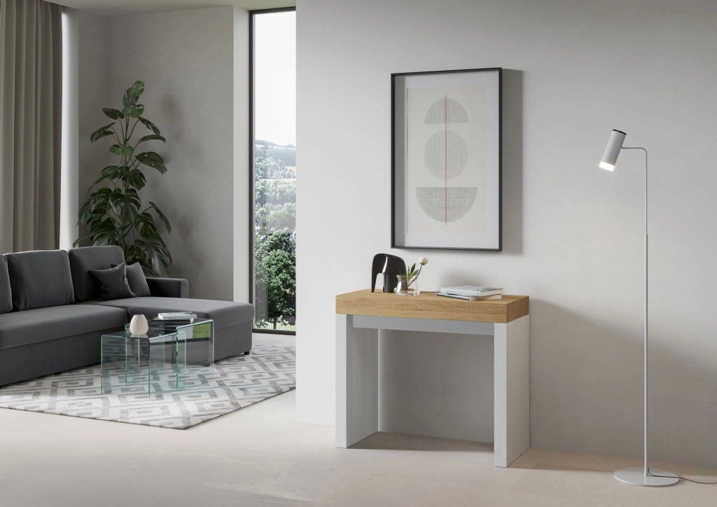 Consolle allungabile 90x40/196 cm Roxel Mix Small piano Quercia Natura - struttura Bianco Frassino