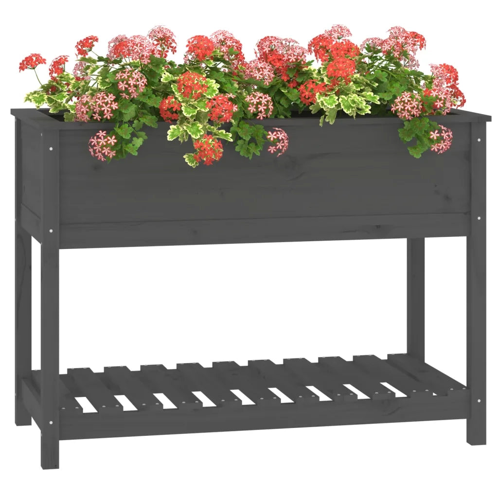 Fioriera con Mensola Grigia 111,5x54x81 cm Legno Massello Pino 823789