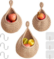 Fruitiera appesa per la cucina - 3 pezzi di cesti appesi in corda di cotone intrecciata - decorazione bohemien per la parete
