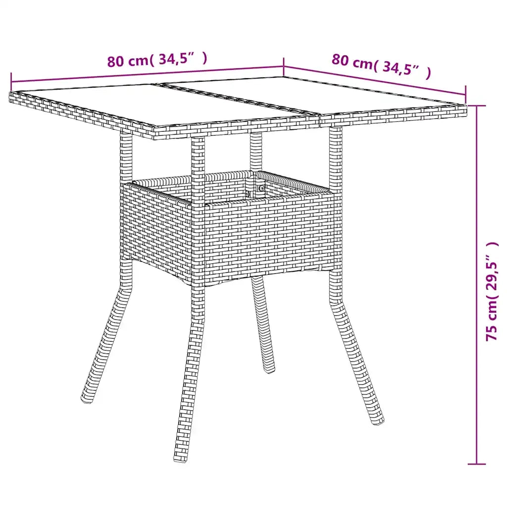 Set da Pranzo da Giardino 3 pz | Set Salotto da Giardino con Cuscini Polyrattan e Vetro
