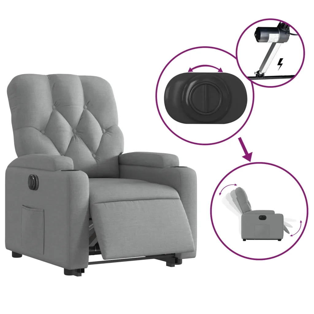 Poltrona Reclinante Alzapersona Elettrica Grigio Chiaro Tessuto 3204734