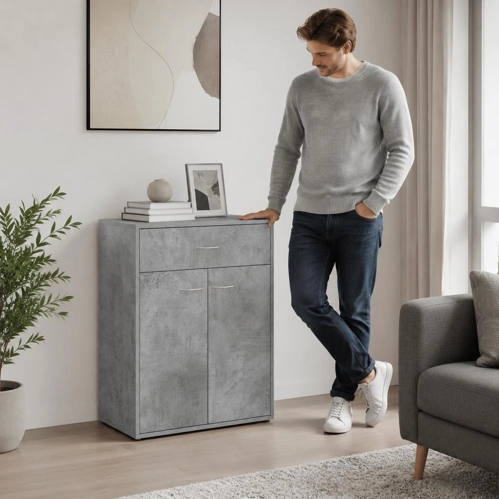 Sideboard Concrete Grey 60x30x75 Cm Wood Material