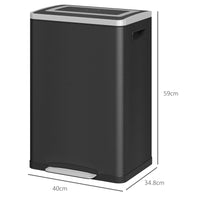 Pattumiera a 2 Sezioni da 20L 40x34,8x59 cm con Coperchio Silenzioso in Acciaio Inox e PP Nero
