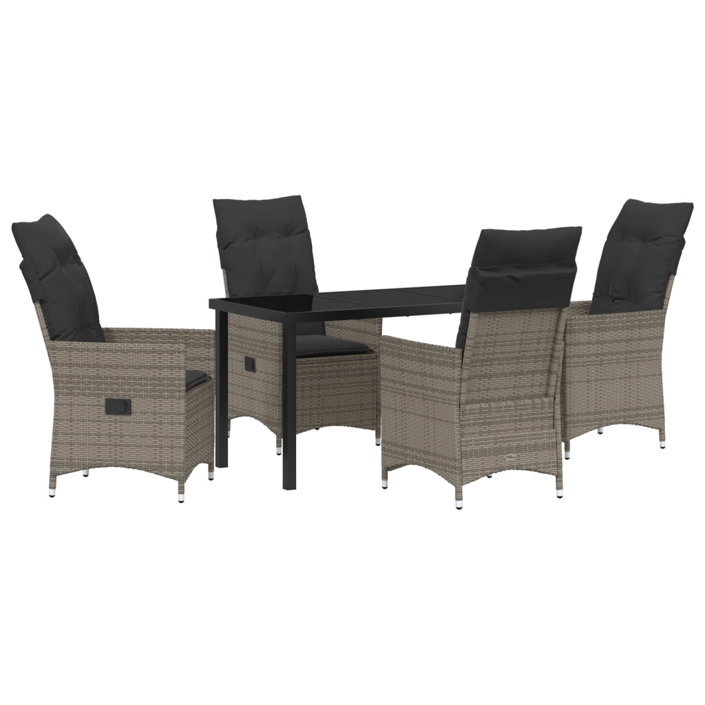 Set da pranzo da giardino 5 pezzi con cuscini grigio in polyrattan