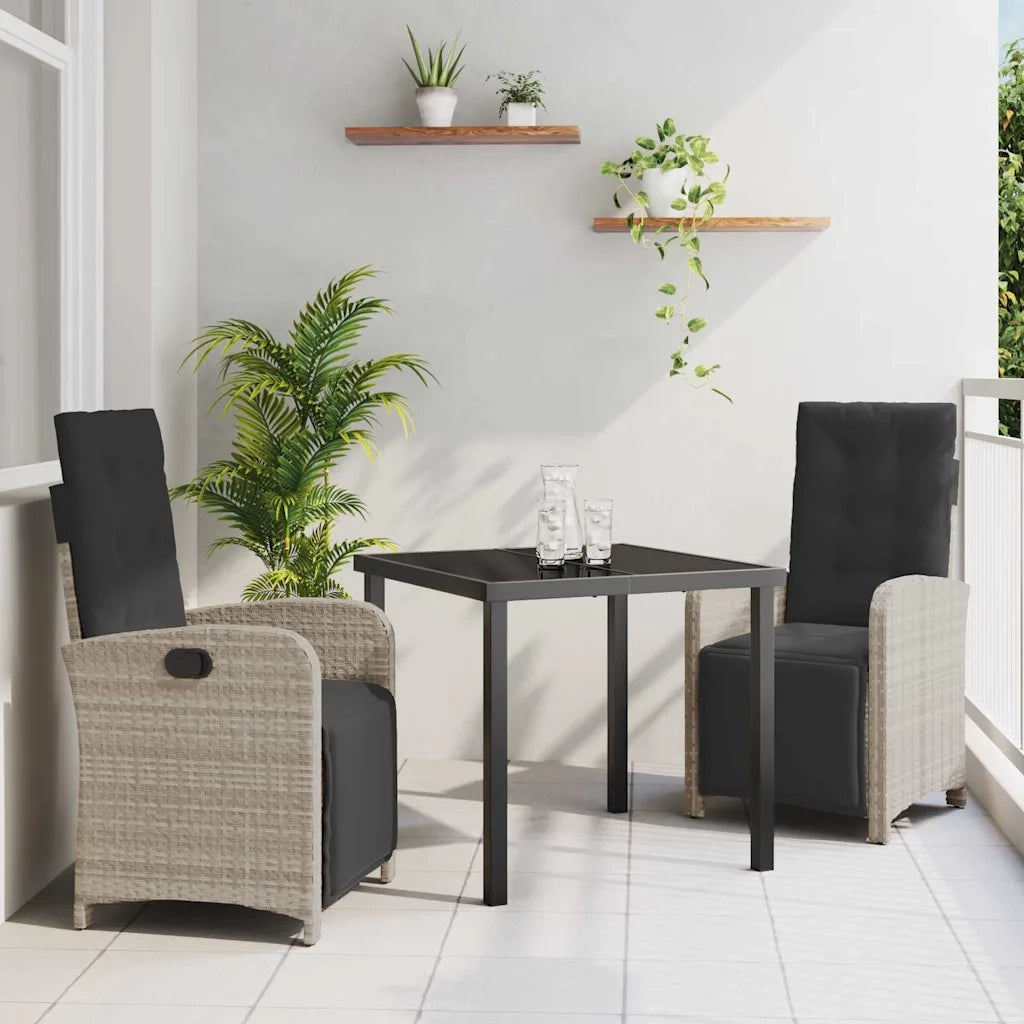 Set da Pranzo per Giardino 3 pcs Grigio chiaro polyrattan
