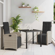 Set da Pranzo per Giardino 3 pcs Grigio chiaro polyrattan