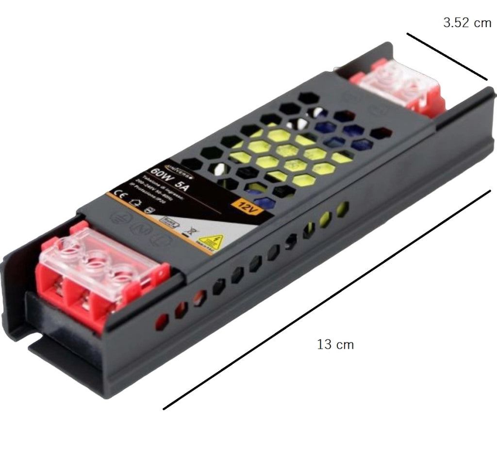 Alimentatore stabilizzato switching Slim da 12v 5A 60w per strisce led telecamere
