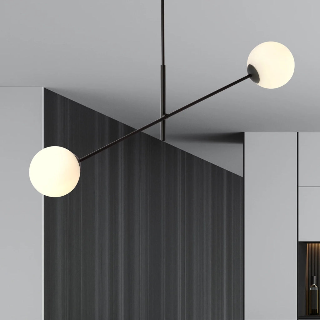 Lampadario 2 Luci Yama In Acciao Nero Con Bracci Regolabili E Vetro Opale