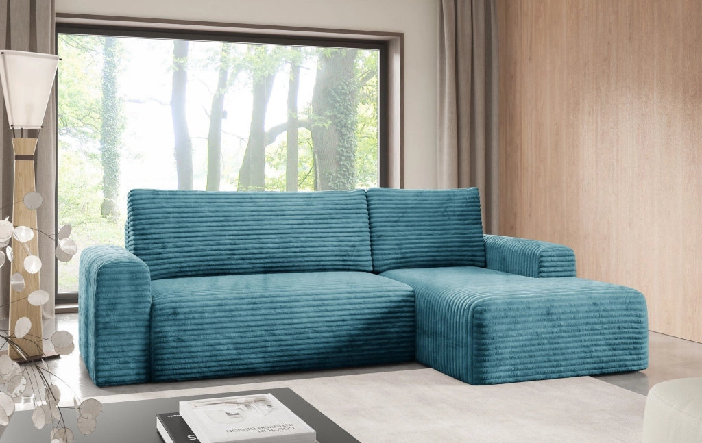 Folgarida, Divano Letto con Penisola Contenitore, 268x163 cm blu Petrolio