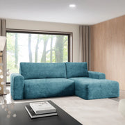 Folgarida, Divano Letto con Penisola Contenitore, 268x163 cm blu Petrolio
