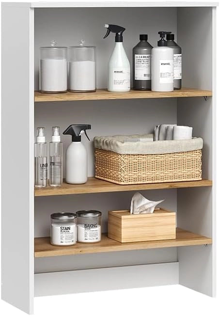 mobile bagno Viktor, Bianco/Artisan, 68 x 100.4 cm con ripiani aperti, da montare a parete per spazio aggiuntivo nel bagno