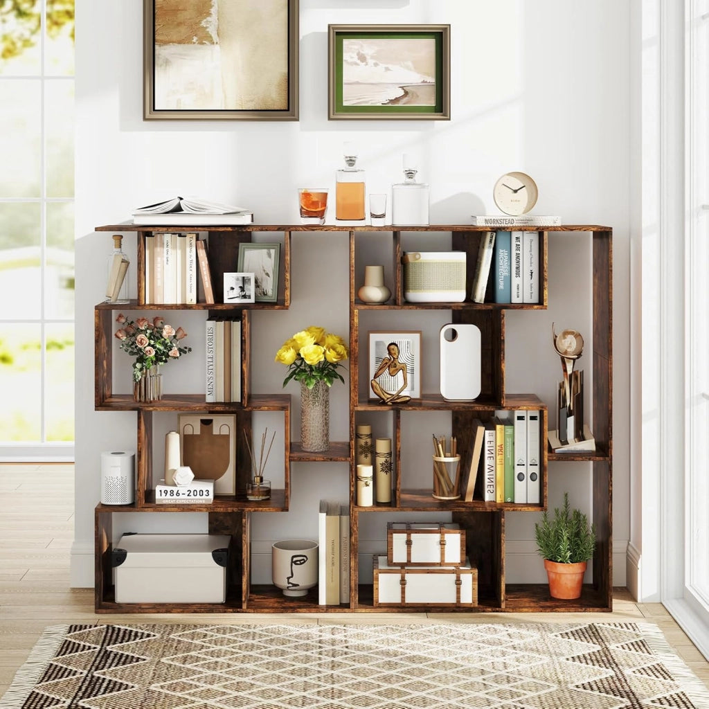 Libreria Geometrica Aperta, Scaffale a 6 Cubi con Kit Anti-Ribaltamento, Mensola Espositiva per Camera da Letto Studio Soggiorno, 80 x 30 x 119 cm (Marrone)