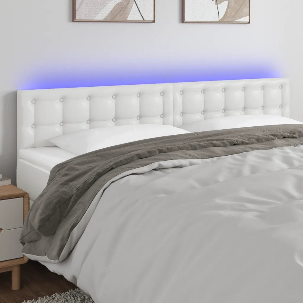 Testiera | Testata Bianca a LED 160x5x78/88 cm in Similpelle