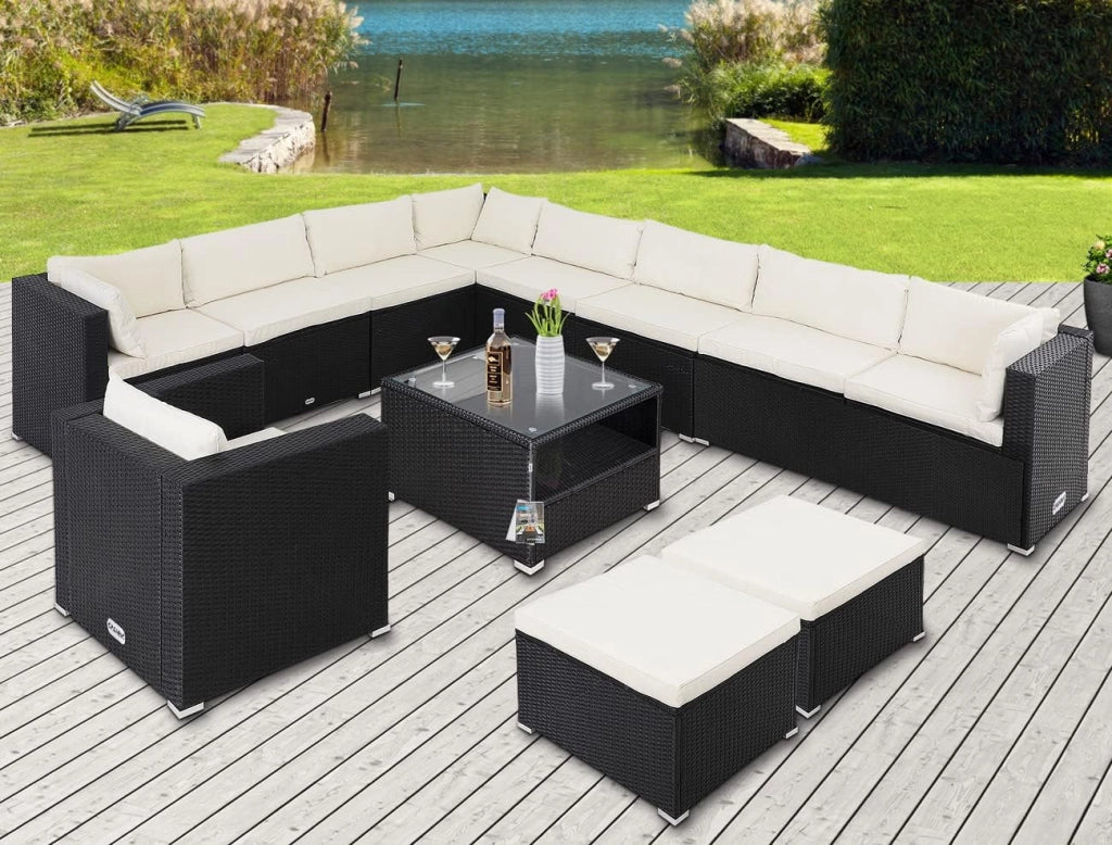 Set Lounge XXL da Giardino Divani 35 Pz. Polyrattan 350x280x70cm Cuscini 7-15cm Tavolino Salottino Outdoor