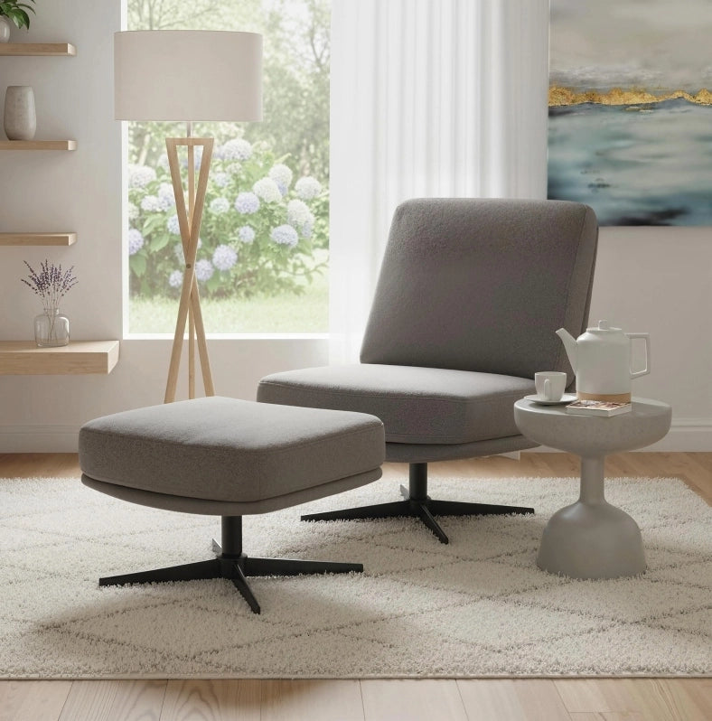 Poltrona relax girevole con pouf, grigio scuro