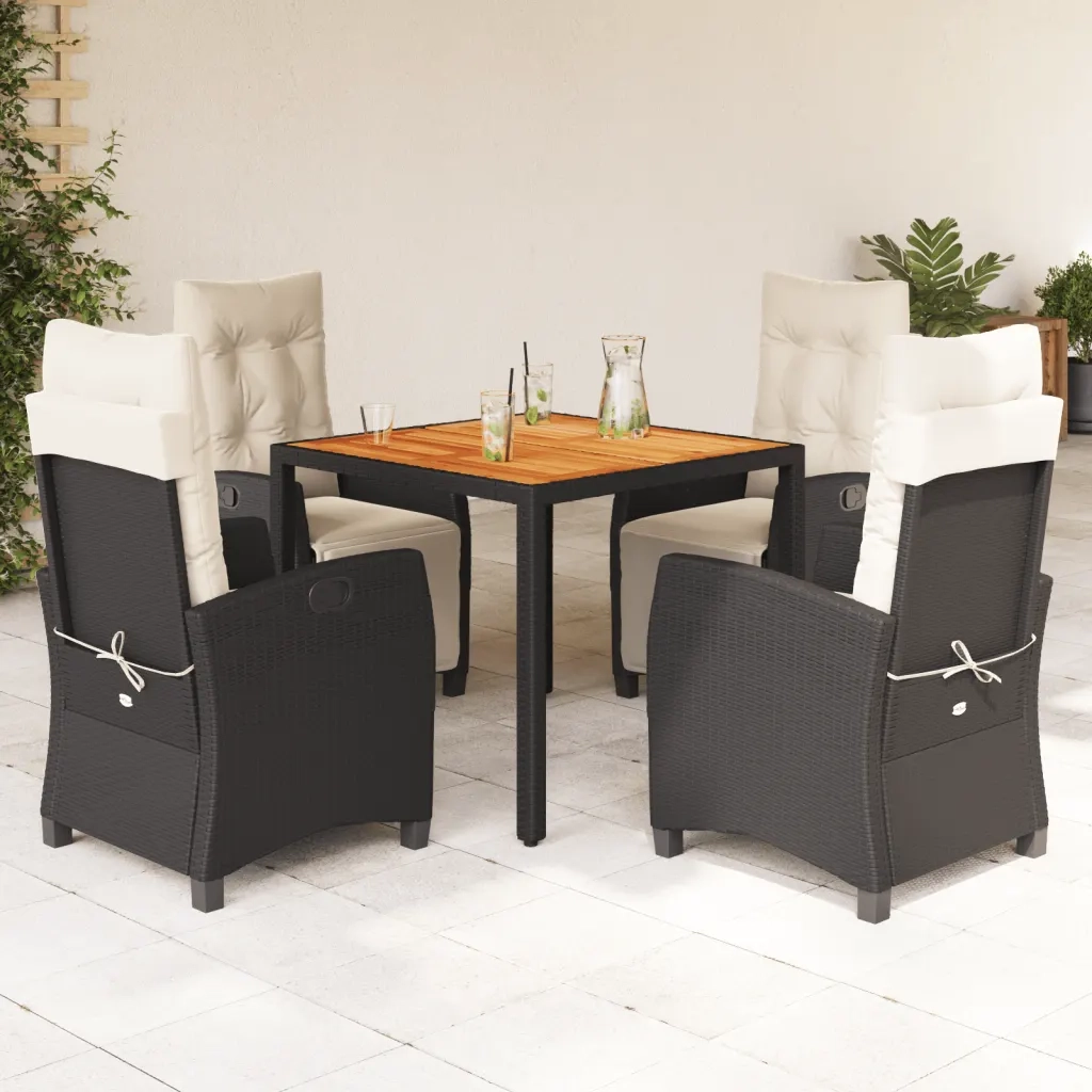 Set da Pranzo da Giardino 5 pz Nero con Cuscini in Polyrattan 3212901