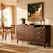 CASSETTIERA 120x40x77 cm in rovere scuro con piano effetto marmo e 3 cassetti