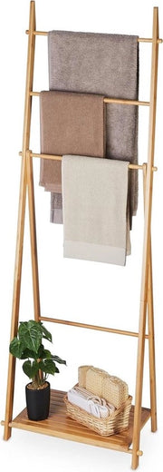 Supporto per asciugamani a 4 stanghe e pannelli, posizionato in piedi - HBD 153 x 535 x 30 cm - bambù - supporto per asciugamani per la stanza da bagno naturale