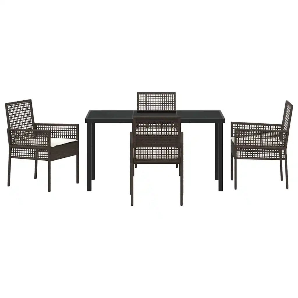Set da Pranzo per Giardino con cuscino 5 pcs Marrone polyrattan