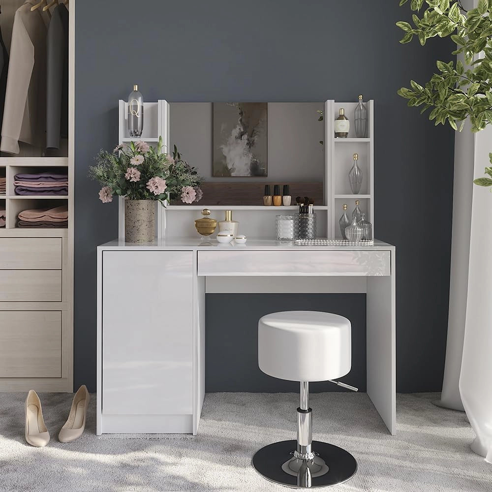 Tavolo da toeletta Sherry, Bianco/bianco lucido, 119.8 cm 5 parti