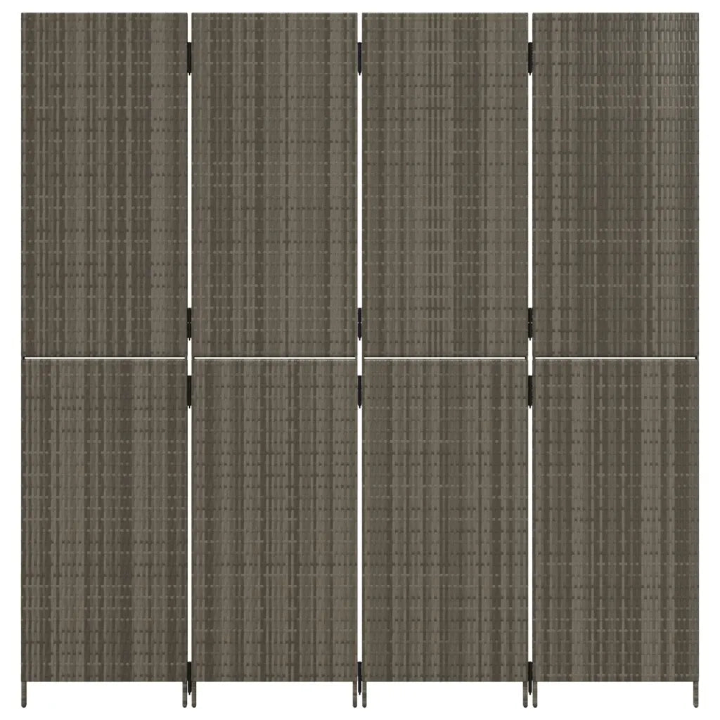 Divisorio per Ambienti a 4 Pannelli Grigio in Polyrattan 365362