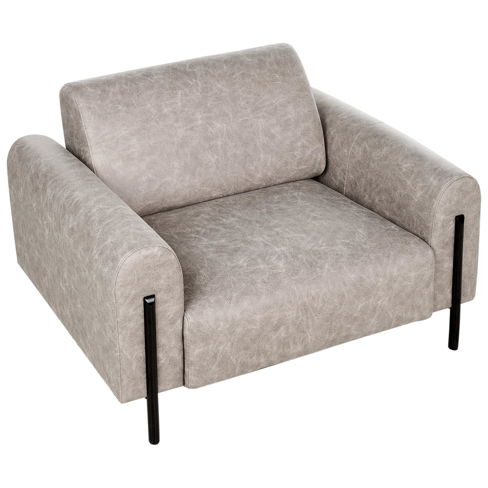Poltrona in tessuto effetto pelle grigio schienale regolabile gambe in metallo stile moderno