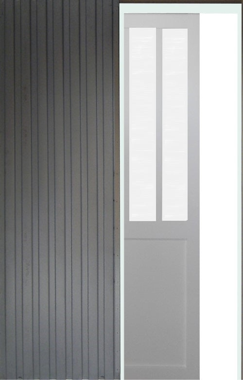 Porta Scorrevole Officina Vetro satinato bianco H204 x L83 + Sistema Pocket e kit di finitura inclusi