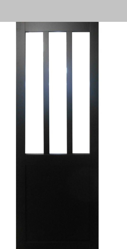 Officina di porte scorrevoli con vetro trasparente rivestito di nero H204 x L73 + binario in alluminio + 2 gusci installati