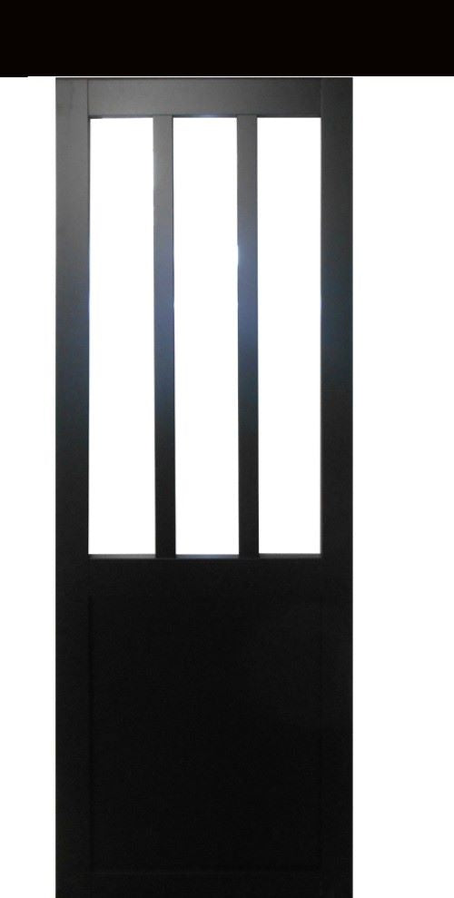 Officina per porte scorrevoli Vetro trasparente rivestito nero H204 x L73 + binario nero