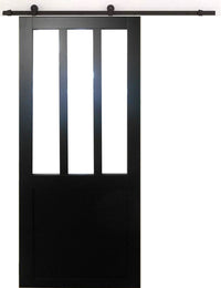 Porta scorrevole per officina rivestita di nero, larghezza 73 + guida in acciaio nero + 2 gusci installati